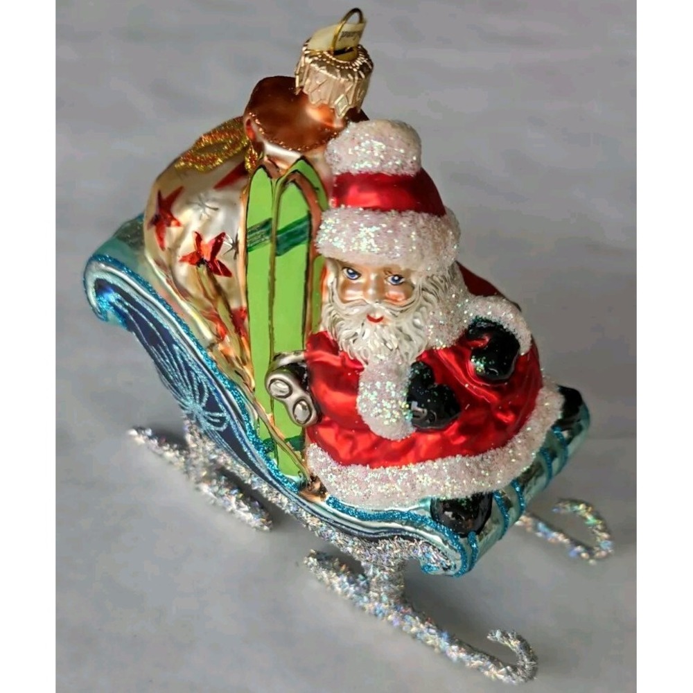 Glass Ornament "Santa's Sleigh" - Hand Painted in Poland - Radko Inspired